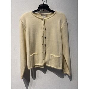 Vtg‎ Bryn Connelly Cream Cardigan Sweater Pewter Buttons Classic Size M Coquette